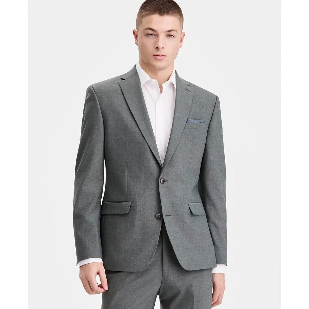 $625 NEW BAR III MENS 46R SOLID GREEN SLIM 2 PIECE SUIT WITH DRESS PANTS 30X30